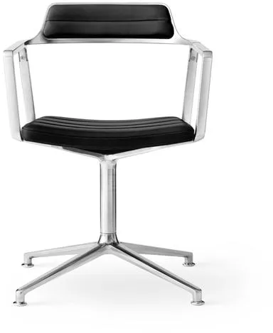 Vipp 452 Swivel Chair with Floor Glides Aluminium/Black Leather