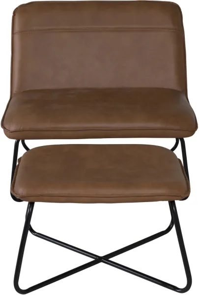 VENTURE DESIGN X lounge chair with footstool - brown PU and black iron
