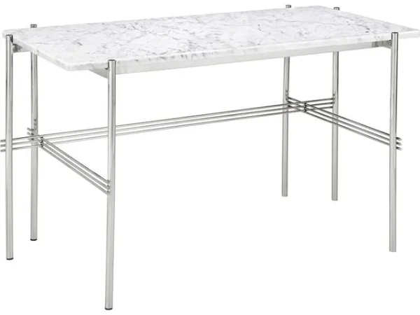 GUBI TS Desk 120x60 Polished Steel/White Carrara Marble